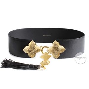 Yves Saint Laurent Wide Belt Oversized Abstract Gold Leaf Buckle with Tassel L